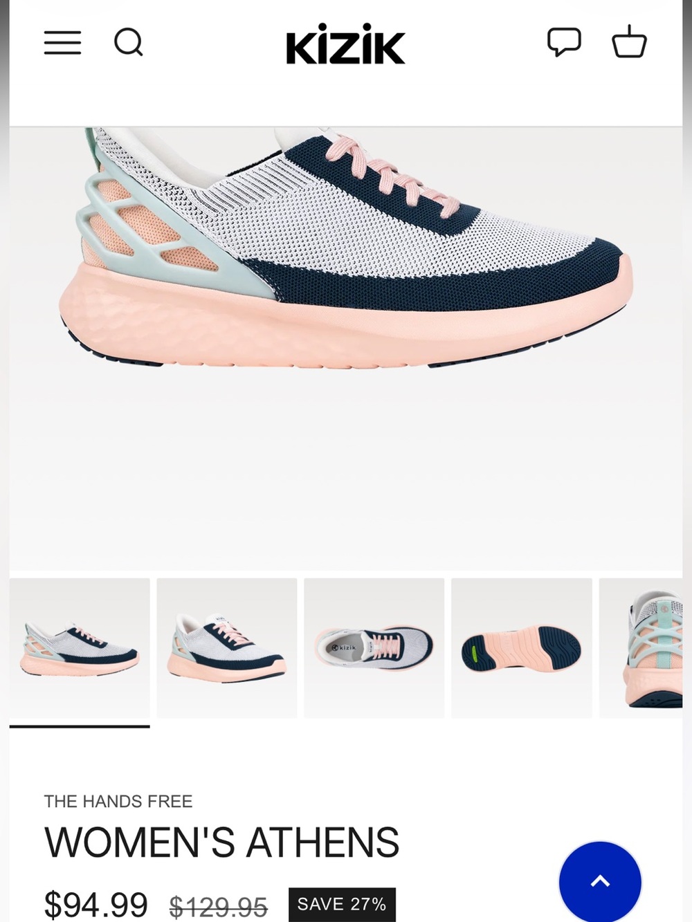 Kizik Women's Breathable Athletic Sneakers in White, Navy & Pink